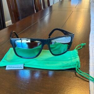 Black Sunglasses with Green Drawstring Pouch